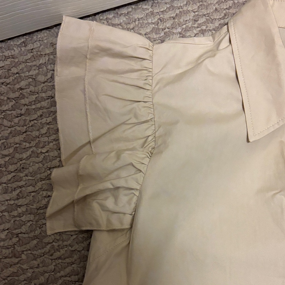 Beige Ruffle Sleeve Button-Down Dress - Picture 2 of 7